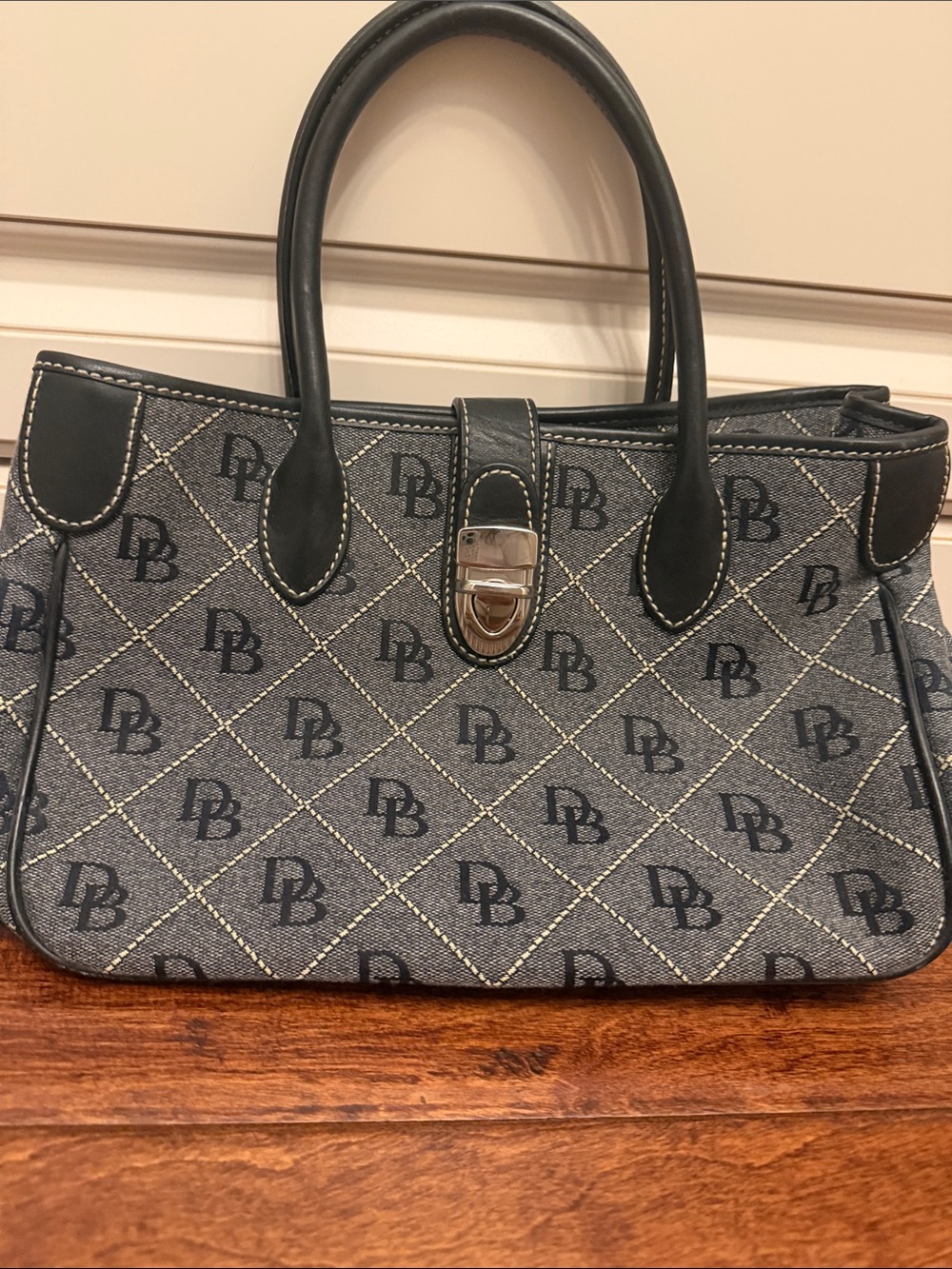 Dooney & Bourke Charcoal and Black Quilted Monogram Satchel